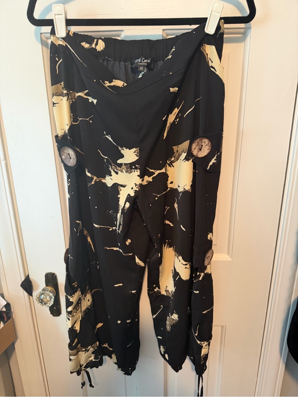 Women's Black Pants with Cream Splash Print